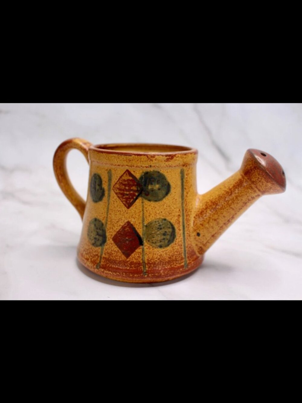 Vintage Decorative Ceramic Watering Can w/ Geometric Shape Pattern